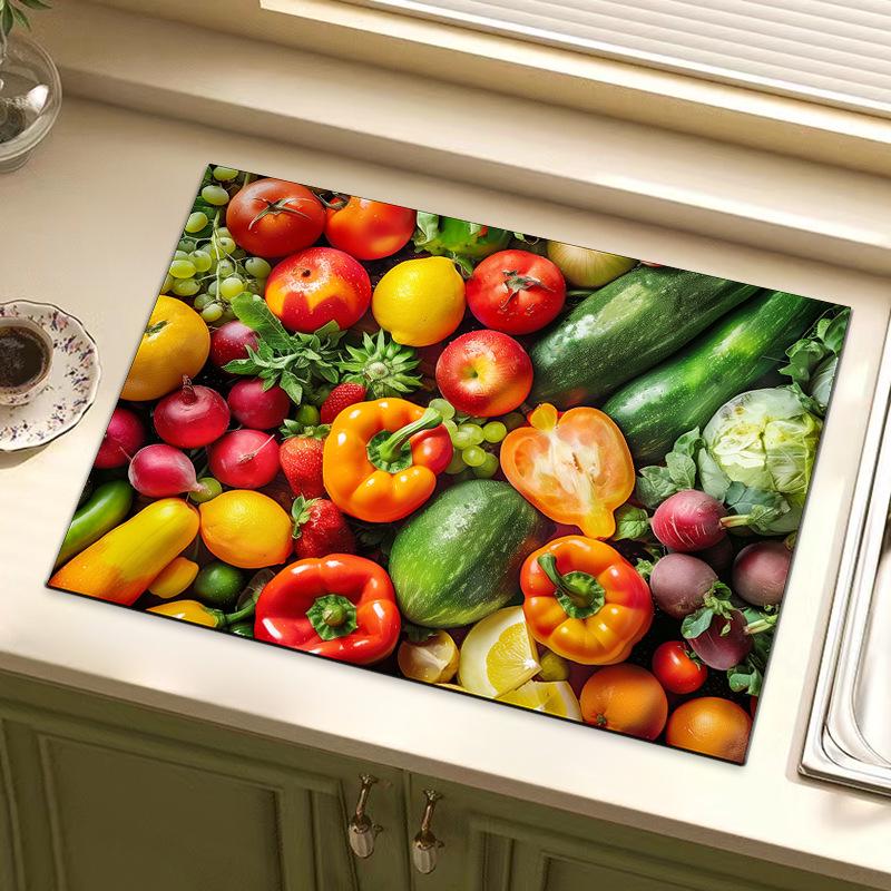 

Диатомовая грязь, впитывающая нескользящая накладка на столешницу для кухни и кофемашины - стильный фруктовый дизайн, теплоизоляция, контроль воды 30cm*40cm