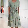 Floral Print Women Pullover Dress Round Neck Mid-Length Spring Summer