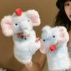 Cute Baby Elephant Plush Half Finger Flip Warm Gloves Female Winter Cartoon Thickened Plush Windproof and Cold Wave Proof Gloves
