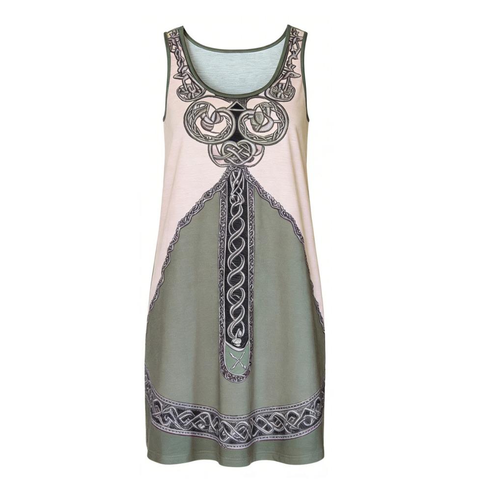 Women s Spring/Summer Retro Ethnic Print Sleeveless Dress, Casual Everyday Dress S