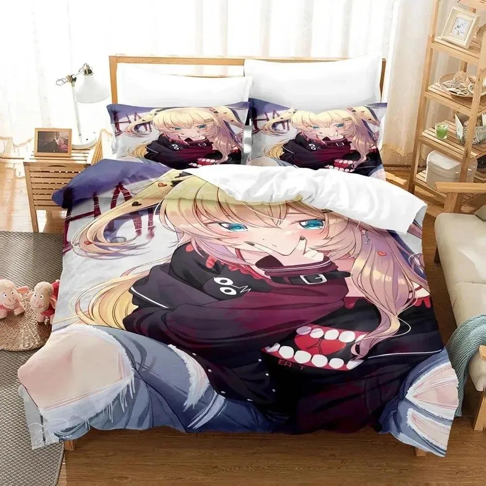 Anime Akai Haato Bedding Set Duvet Cover Bed Set Quilt Cover Pillowcase Comforter King Queen Size Boys Adult Bedding Set