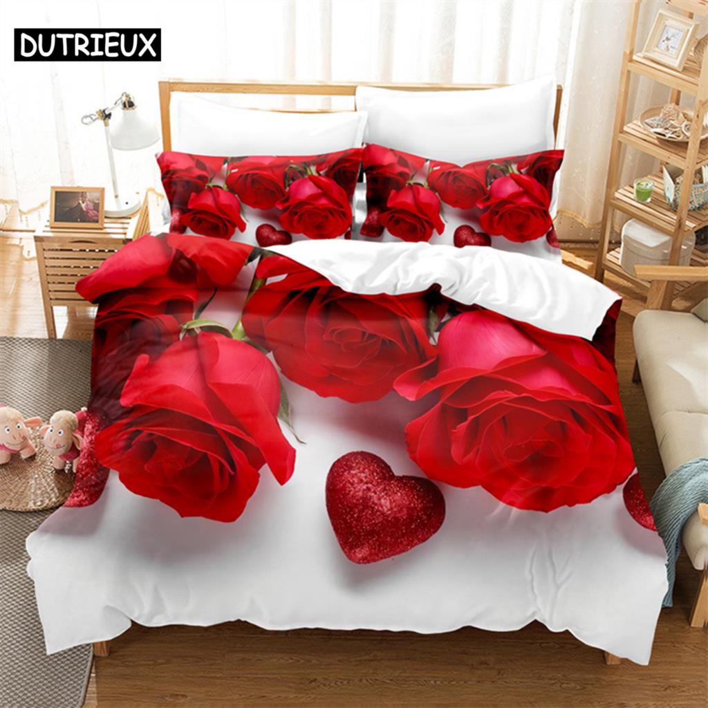 Luxury Red Rose Queen Bedding Set Duvet Cover Set Bedding Comforter Bedding Sets Bed Linen King Size Duvet Cover Bedding Set