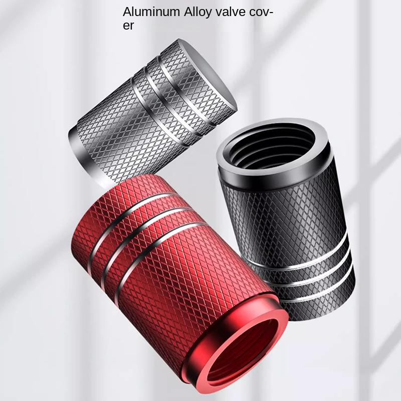 New 4Pcs Car Tire Valve Stems Cap Knurling Style Tire Valve Cap Aluminum Tire Wheel Stem Air Valve Cap Car Universal Accessories