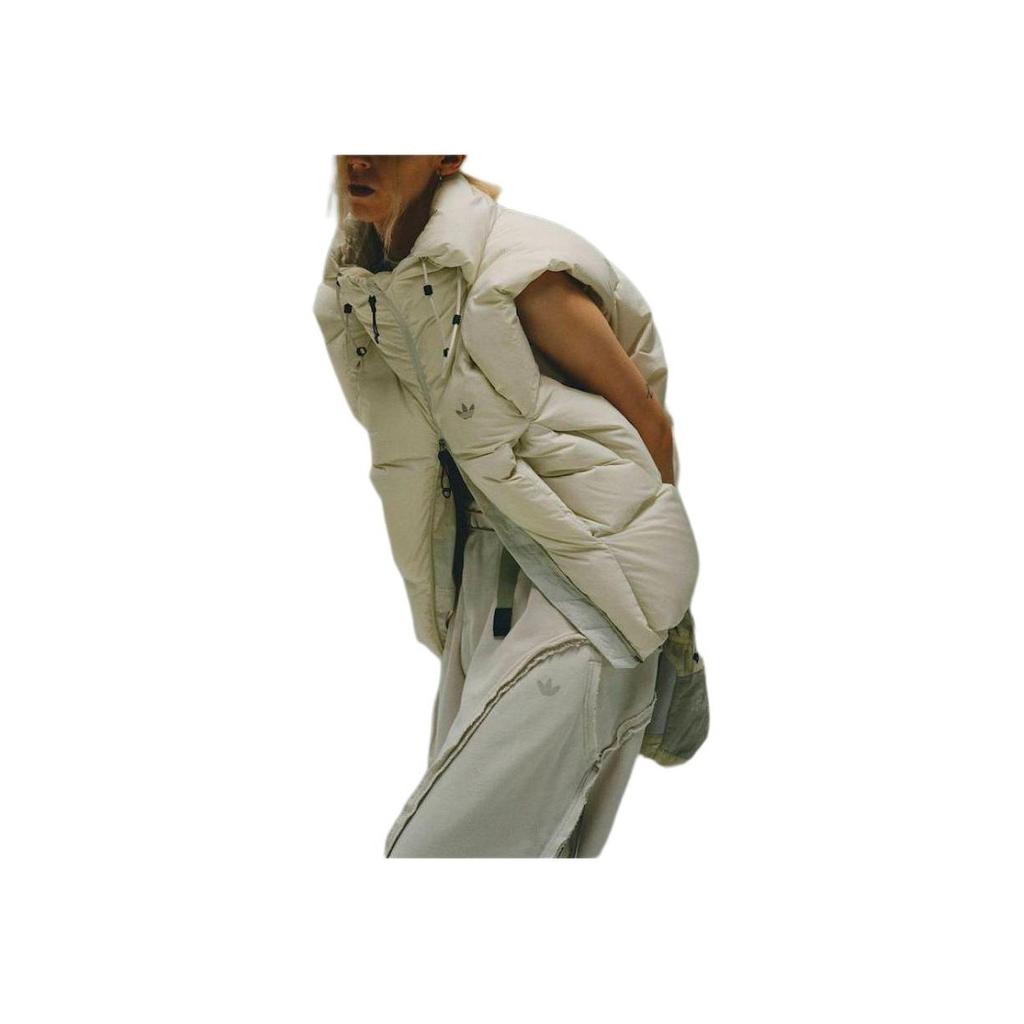 Adidas Originals X Hamcus Collaboration FW23 Solid Color Quilted Logo Drawstring Zipper Down Vest Unisex Vests White IU4839