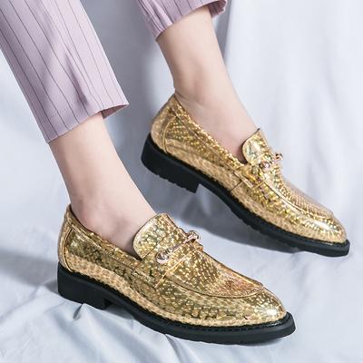 Men Leather Fashion Men Casual Shoes Design Bright Face Buckle and Gold Metal Toe Men Driving Shoe Party Flats Hairstylist Shoes