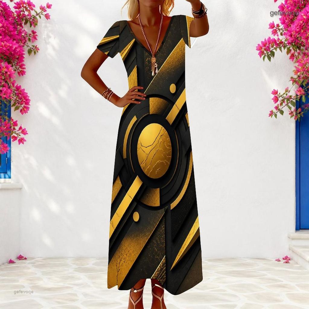 Women Plus Size V Neck Short Sleeve Printed Light Purple Maxi Dress