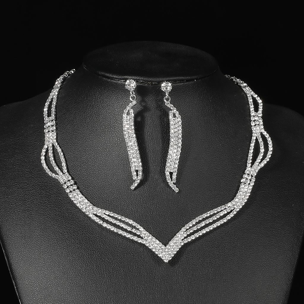Conjunto de Colar e Brincos de Diamante de Luxo Acessórios para Festa Vestido de Casamento Jantar Corrente de Colar e Brincos de Strass da Moda para Meninas