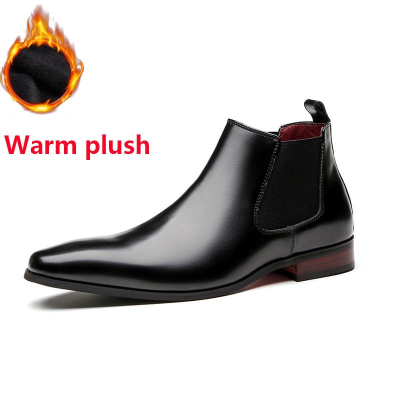 Fashion New Men's Winter Black Brown Warm Plush Patent Leather Shoes Male Fashion High Tops Comfort Snow Ankle Boots
