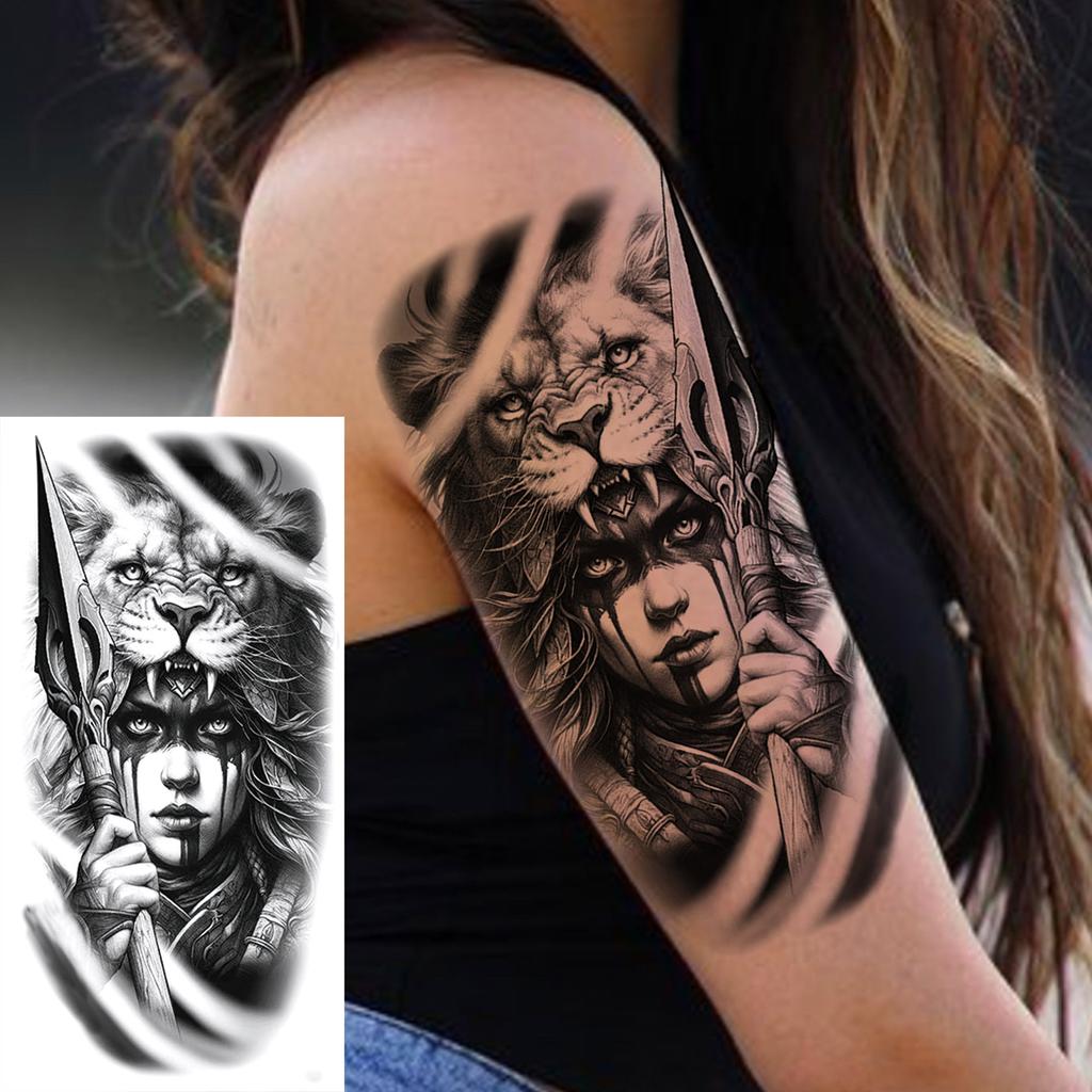 1 Sheet Wolf Lion Astronaut Temporary Tattoos For Men Women Adults Fake Tattoo Sticker Planet Galaxy Universe Outer Space