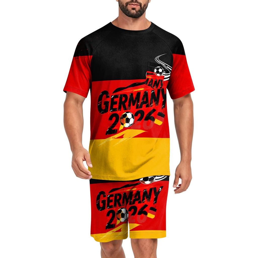 Conjunto de Pijama para Hombre de Manga Corta y Pantalones Cortos Ligero Cómodo Ropa de Dormir con Diseño de Fútbol Estampado para Uso Casual en Casa