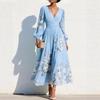 European and American women's clothing new digital printing flower V-neck pleated long-sleeved dress women