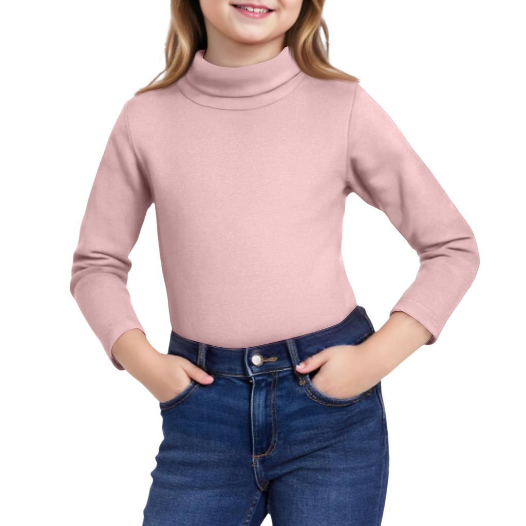 Girls Cute Tops Spring  High Neck Solid Long Sleeve Round Neck Top Party Birthday School Sweaters