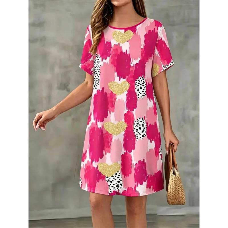 Summer Ladies 3D Printed Short Sleeve Dress Fashion Versatile Breathable Trend Casual