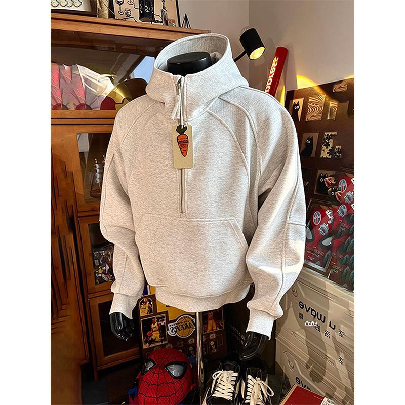 Herren Trendy Herbst Schwere Kapuzenjacke mit Stehkragen und halbem Reißverschluss mit Samtfutter