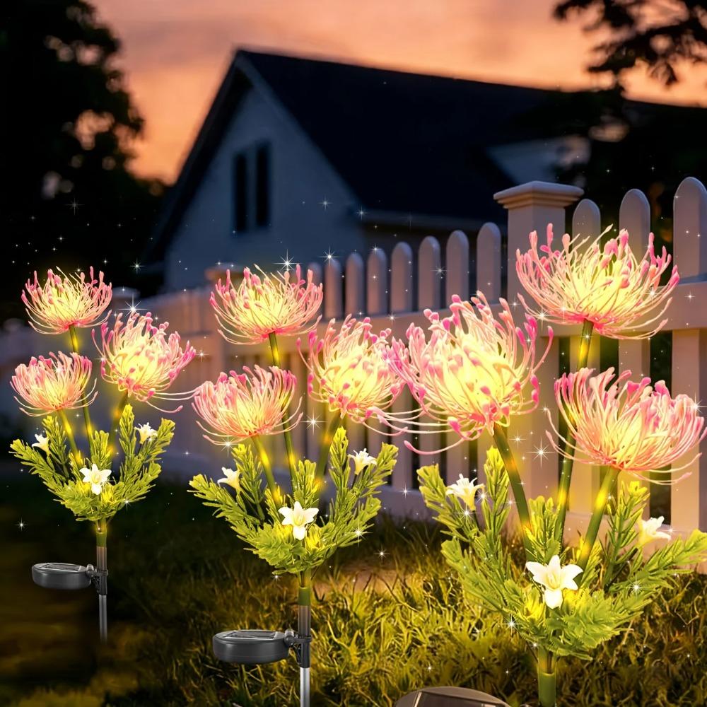 Solar Garden Lights Outdoor 3-Heads Realistic Flower Solar Stake Lights Auto On/Off Decorative Lamp for Yard Patio Lawn Pathway