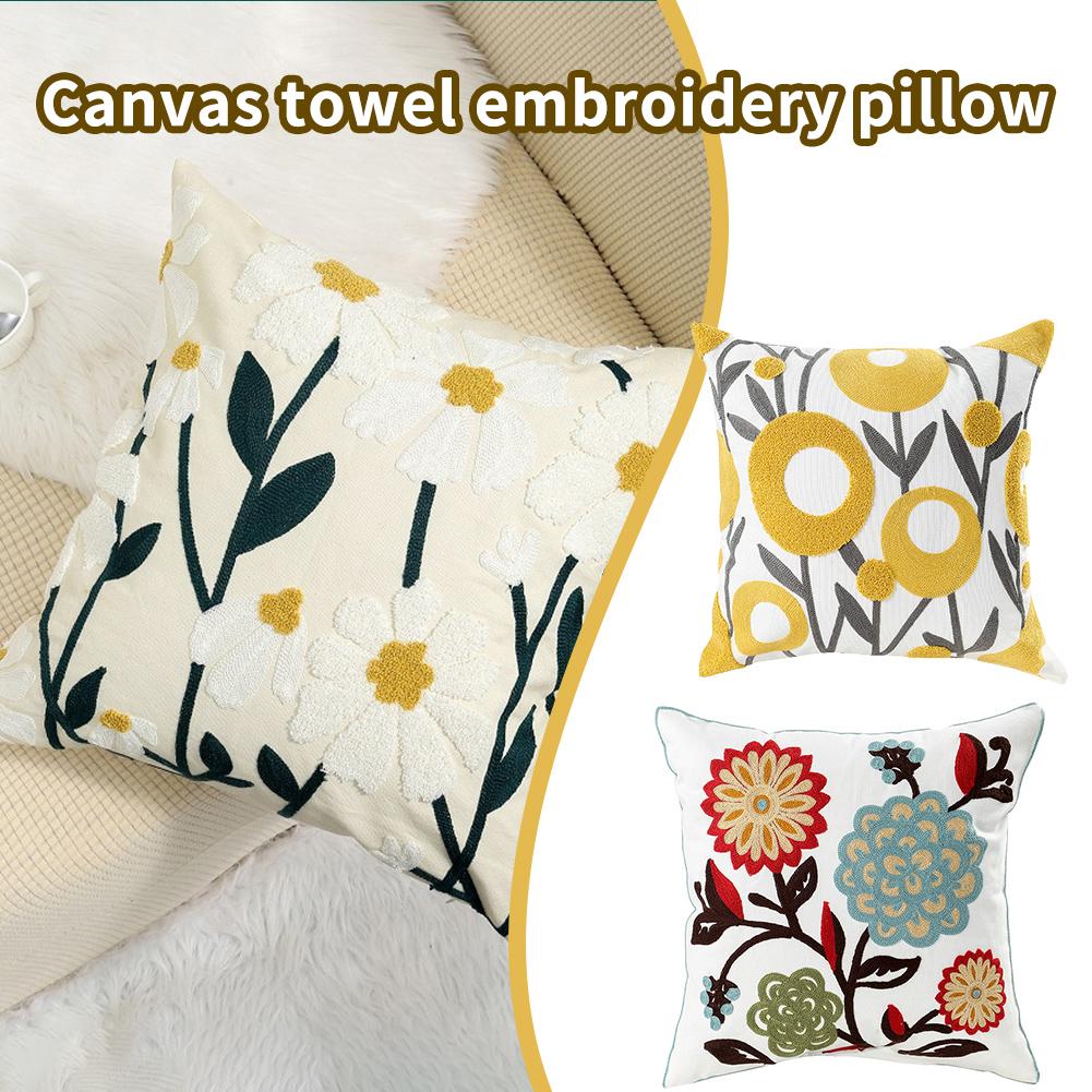 

Canvas Floral Embroidered Cushion Cover Funiture Protector Household Cushion Supplies Pillow Cover Sofa Couch Covers D0X7