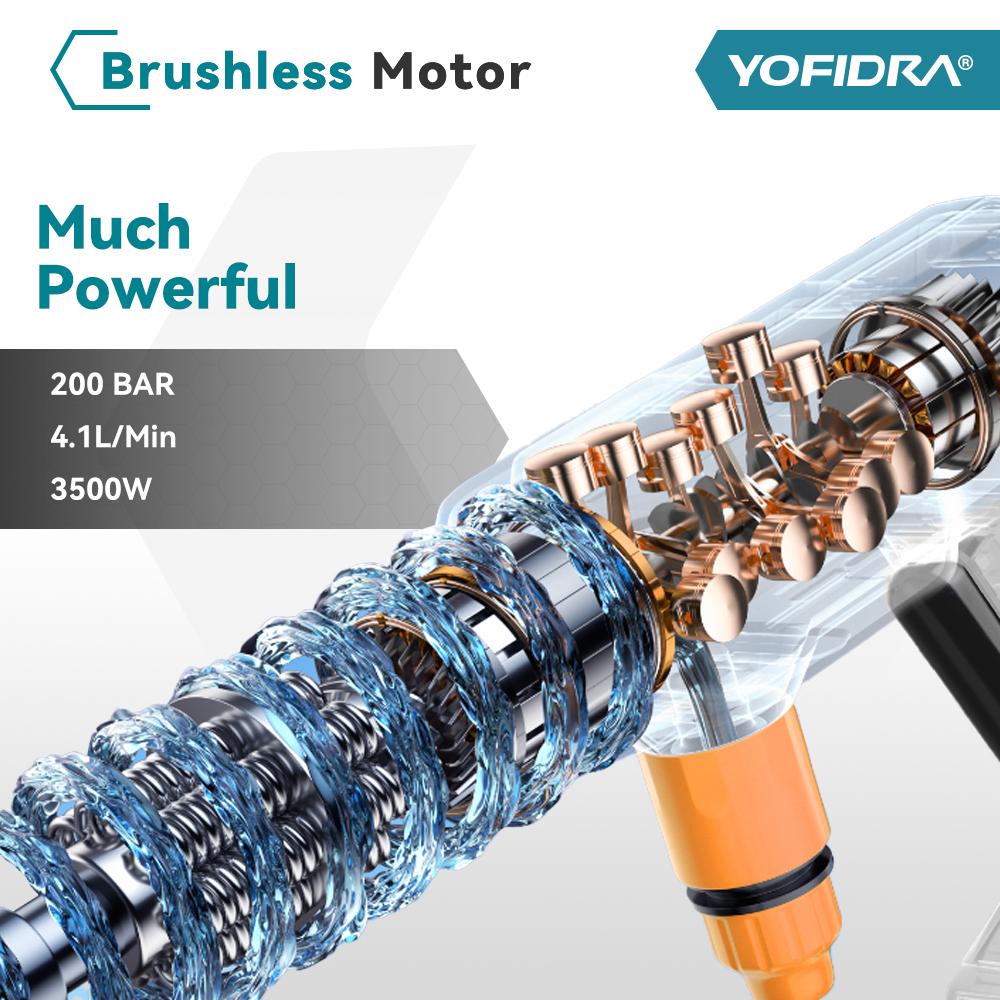 Yofidra 200Bar Brushless High Pressure Washer Water Gun Car + Bucket Wash Garden Cleaner Spray Gun For Makita 21V Battery Pin