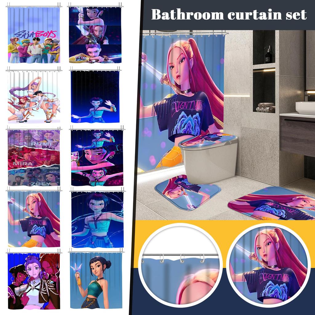 Snowman Print Toilet Bathroom Mat And Shower Curtain Four-Piece Set