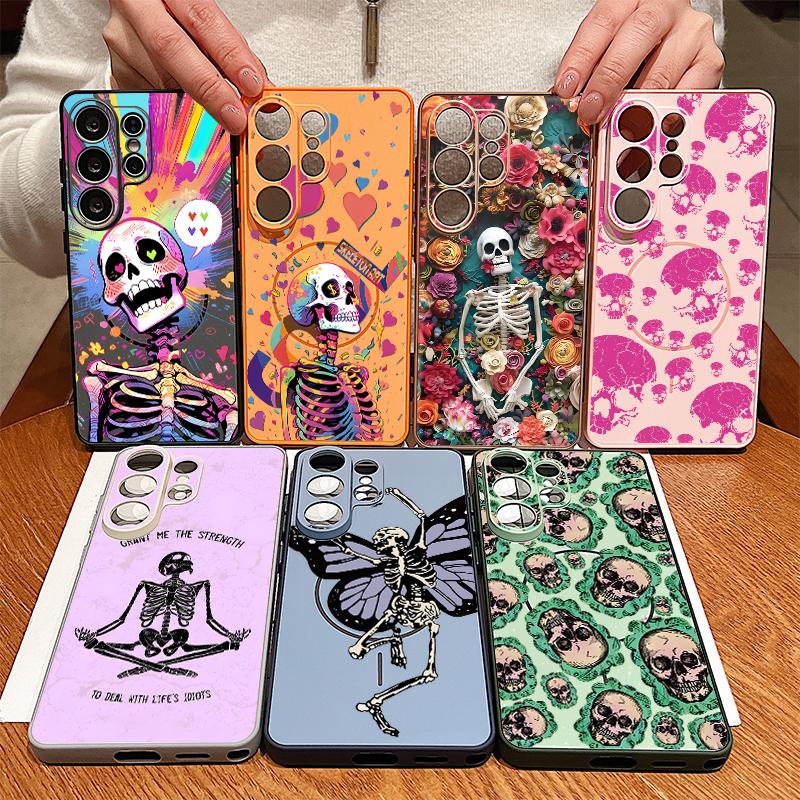Colorful Skeleton Pattern Case For Samsung S26 Edge S25 FE S24 Plus S23 S22 Ultra A15 A16 A17 A35 A36 A37 A54 A55 A56 A57 5G Magnetic Matte Cover