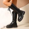 Women's Chunky Platform Knee High Boots Fashion Thick Sole PU Leather Motorcycle Boots Woman Autumn Winter Punk Long