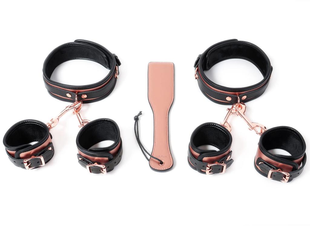 Liebe Seele Cosplay SM Goods Restraints 5 Piece Set Rose Gold Genuine Leather Handcuffs Foot Shackles Thigh Shackles Queen Couple (Thigh Shackles M)