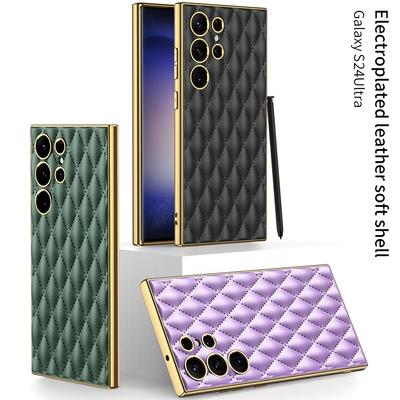 For Samsung Galaxy S24 Ultra Plus Case Luxury Electroplated Plain Leather Soft Silicone All Inclusive Shockproof Protection Case