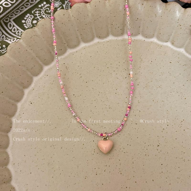 Versatile Mori Candy Color Love Beaded Necklace Cute Girl Sweet Temperament Collarbone Chain