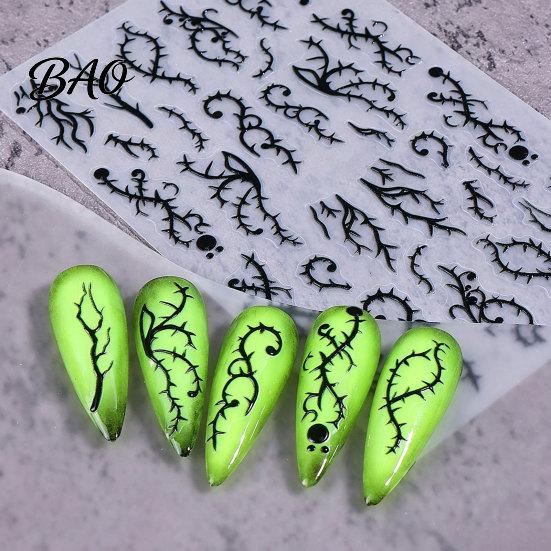 Halloween Nail Art Stickers Women for Halloween, Spooky Ghost Pumpkin Spider Web Bat Decorative Manicure Thorns Decal, DIY Supplies Holiday