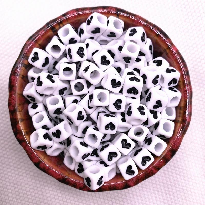 New 100pcs 6X6mm 7x4mm Spaced Acrylic Round Beads Love Heart Shape Beads for Jewelry Making DIY Charms Handmade Bracelet