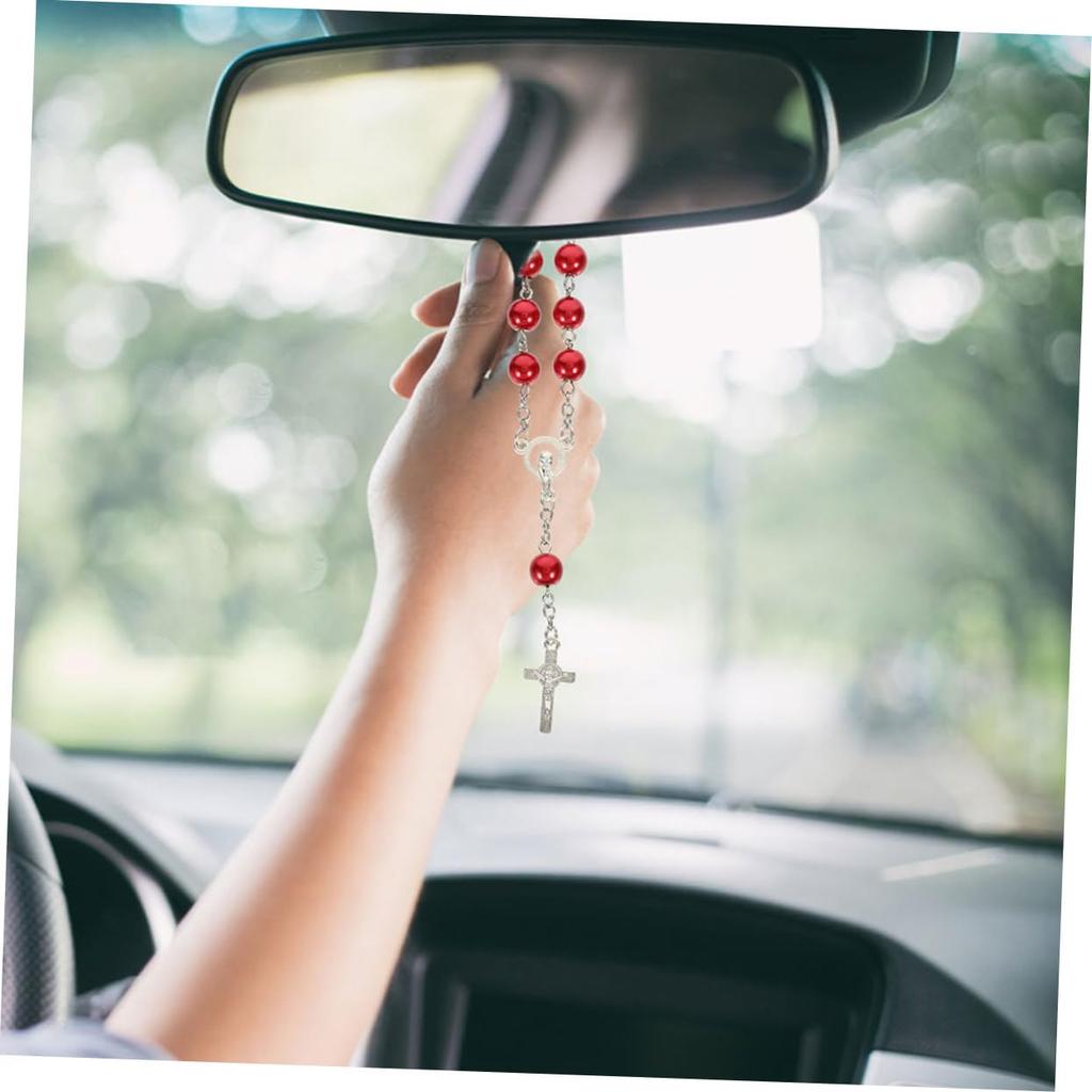 ETHZZLE Mirror Decor Car Men Women Decor Rosary Beads Catholic Auto Rosary for Rearview