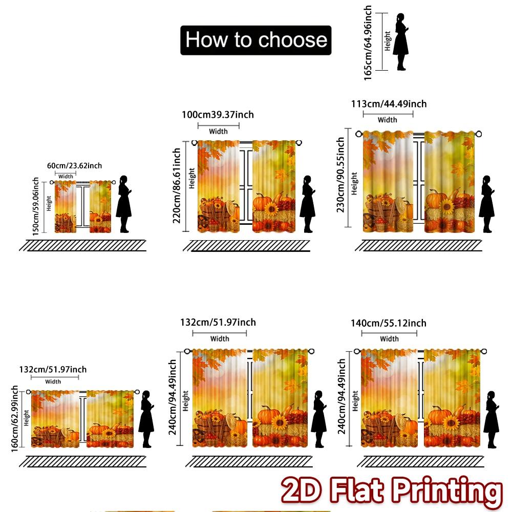 2pcs, 2D FLAT PRINTING Curtains (Without Rod) Autumn Harvest(1) Festive Fashion Curtains Prints Light Filtering Curtains Art