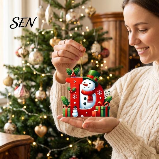 Cute Cartoon Hanging Ornaments for Party 26Pcs Christmas Alphabet Ornament Set, 2D Acrylic A-Z Letters with Decorative Holiday Gift Tags Friends Santa