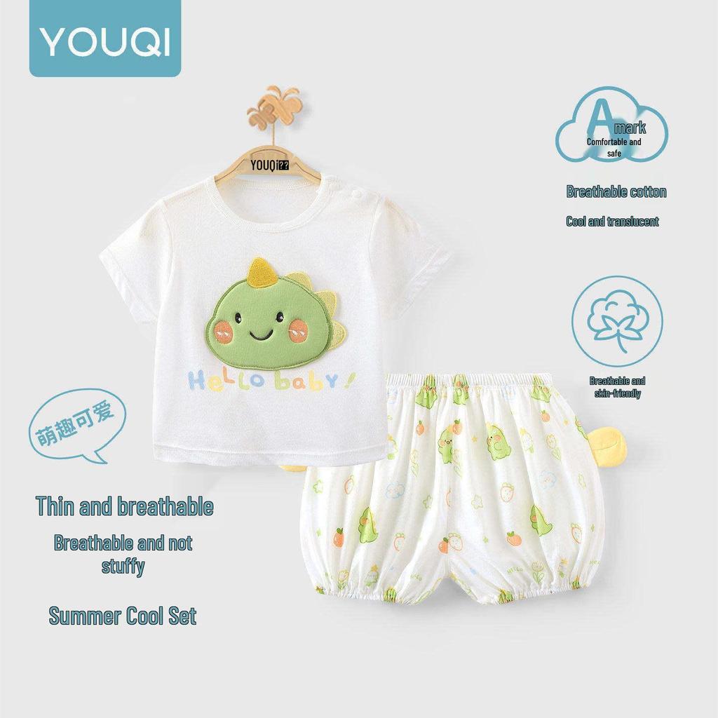 Youqi Summer Baby Clothes Set: Stylish Short-Sleeve Top & Shorts for Boys and Girls.