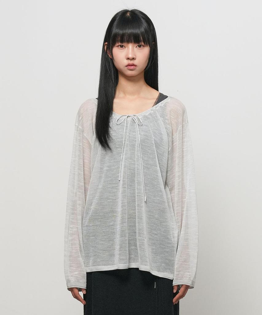 GENERALIDEA See-Through Neck String Knit Pullover [Light Grey] / Gf2Lkp543