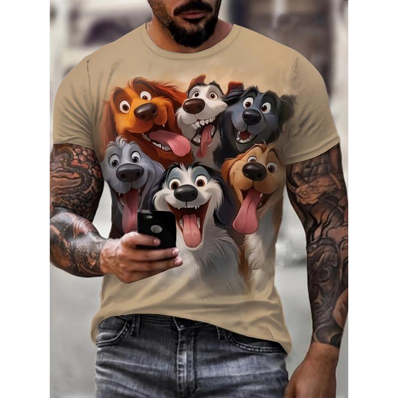 Men's Cute Dogs 3D Printed T-Shirt Casual Short Sleeve Crewneck Top Funny Cartoon Puppies Graphic Tee Creative Animal Style Summer Streetwear Clothes