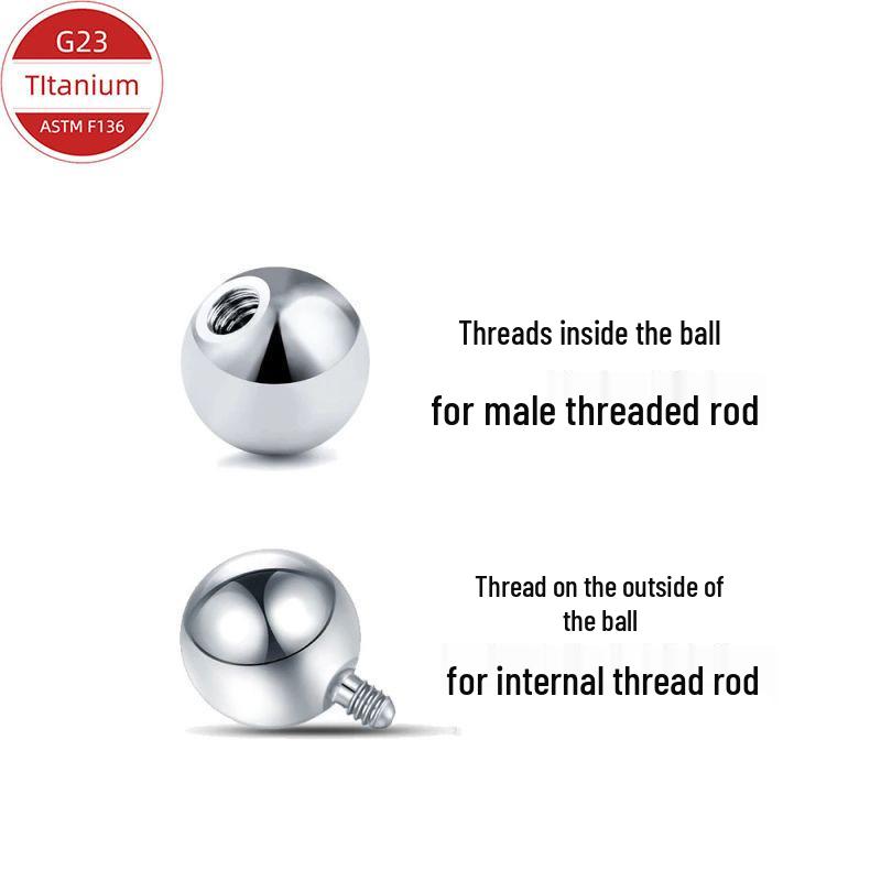 F136 Titanium Alloy Round Ball Stud Earrings for Cartilage, Lip, Tongue, and Eyebrow with External Thread Replacement Ball Accessories