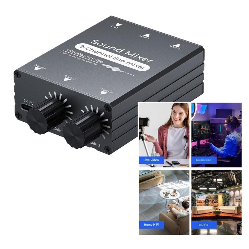 2 In 1 Out Sound Switcher For Live Streaming With Aluminum Housing Sound Mixing for Recording Studio Singing Equipment