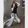 2024 Sommer Eis-Seide Weitbein-Hose: Chinesischer Stil, Hochtailliert, Slim Fit, Lässig und Cool