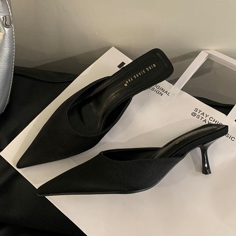 Fashion Fashion Pointed Toe Footwear Heels Women Slides Slippers Mules Shoes Ladies High Heels Slippers Sandals Female Pumps Shoes