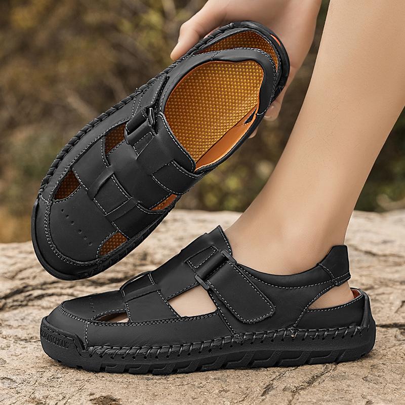 Summer Men's Leather Beach Sandals Pure Handmade Mens Closed Toe Sandals