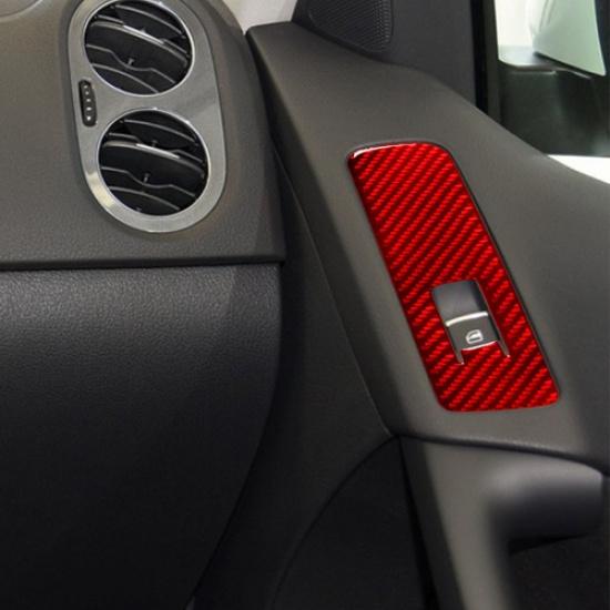 For Volkswagen Tiguan Red Carbon Fiber Interior Front Door Control Cover Trim