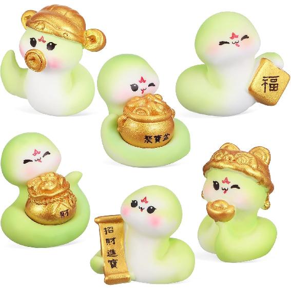 Garneck 6 Stück 2025 Chinesisches Neujahrsdekorations-Miniatur-Schlangenfiguren Harz-Mini-Schlangen-Ornament Tierstatuen des chinesischen Tierkreises für das Frühlingsfest
