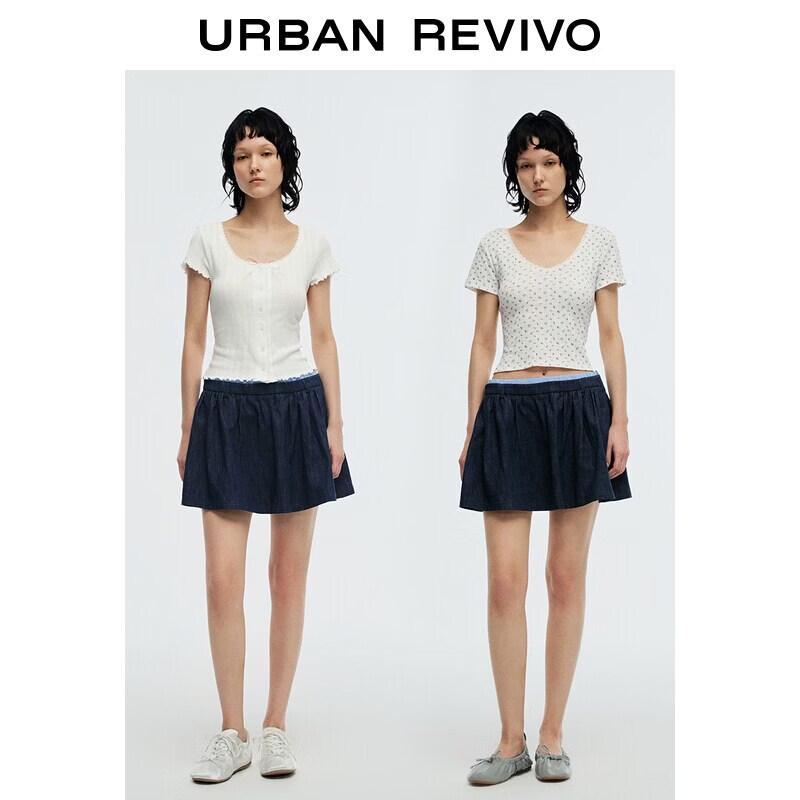 UR2026 Women s Plaid Waist Denim Mini Skirt XS