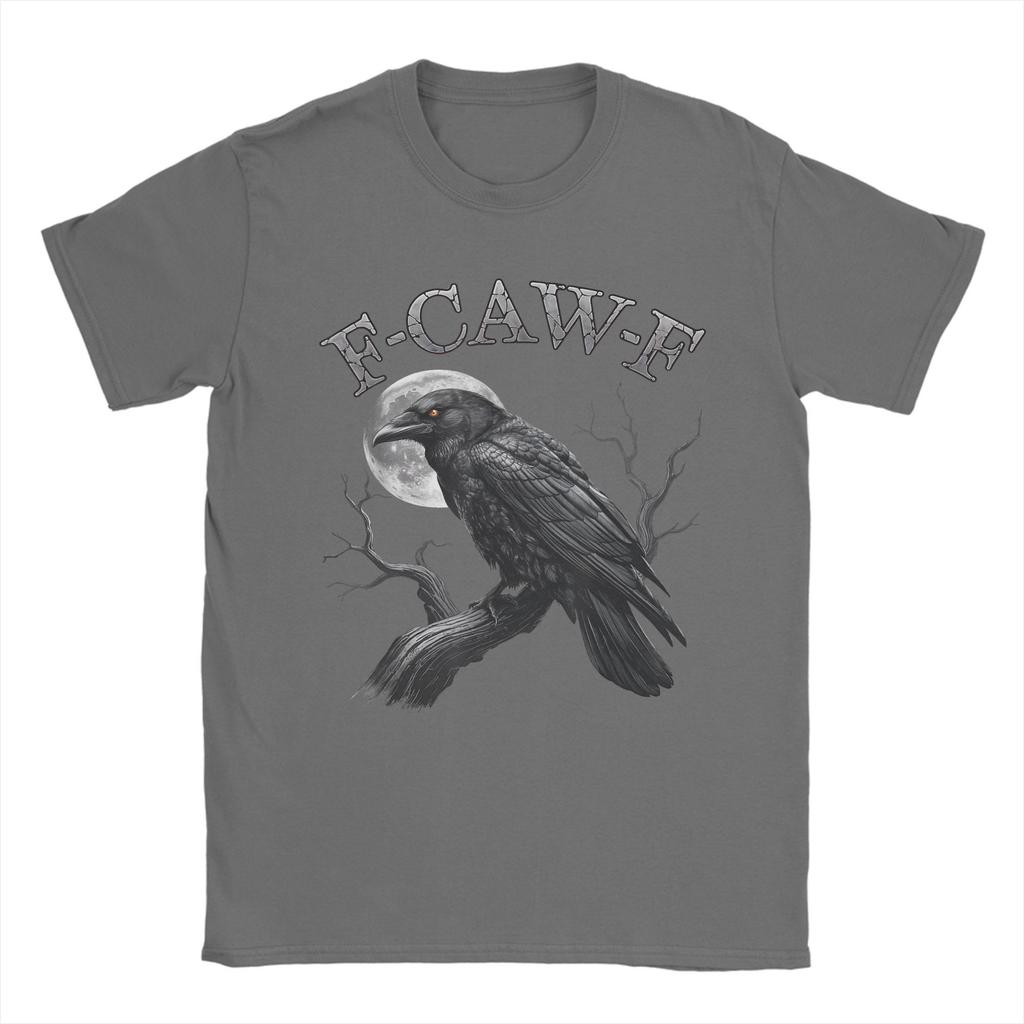 Black Crow F-Caw-F Funny Bird Men T Shirt Moon Gothic Humor Funny Tees Short Sleeve Round Neck T-Shirt 100% Cotton Graphic Merch