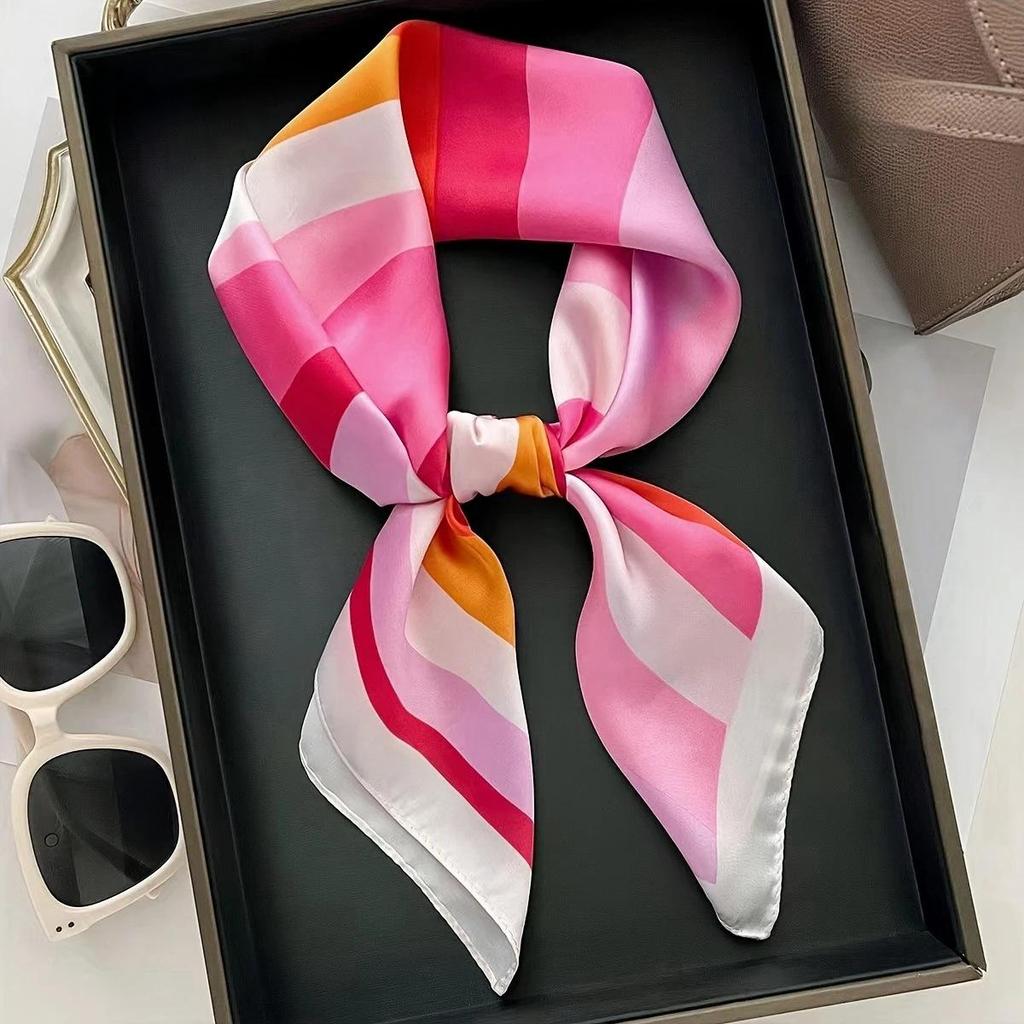 Women's Korean Style Retro Printed Imitation Silk Scarf for Professional and Casual Use