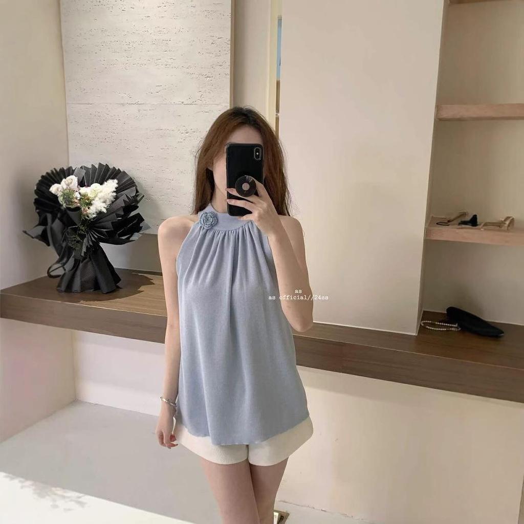 Dopamine Sweet Style Women's Halter Top: Chic, Sleeveless Summer Wear with Beautiful 3D Flower Design