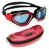 AqtivAqua Wide View Swim Goggles Special Design Case Swimming Workout Open Water Line Red + - Indoor/Outdoor