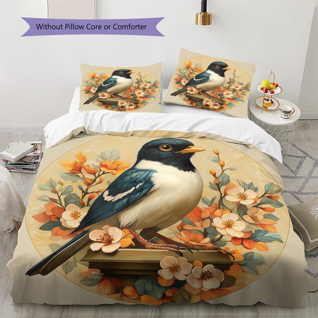 Flower Bird Pattern Bedding Quilt Set  Home Decoration  Gift (1 * duvet cover + 2 * pillowcase  without core)