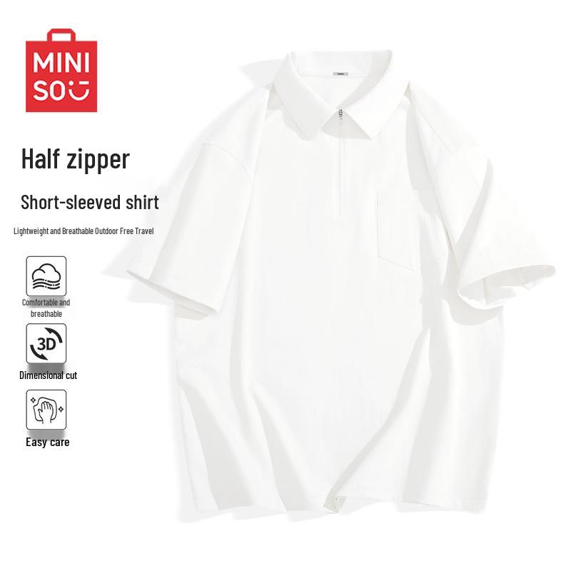 MINISO Men s Summer Half-Zip Casual Lapel Shirt XL