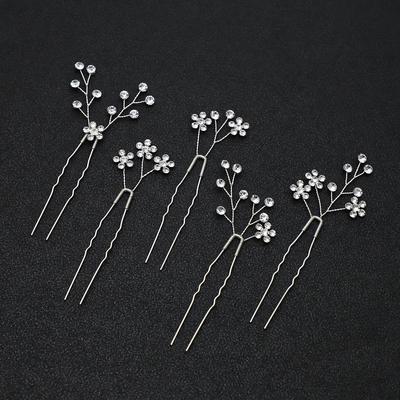 Elegant Pearl & Rhinestone U-Shaped Hairpin Set of 5 for Wedding & Daily Wear